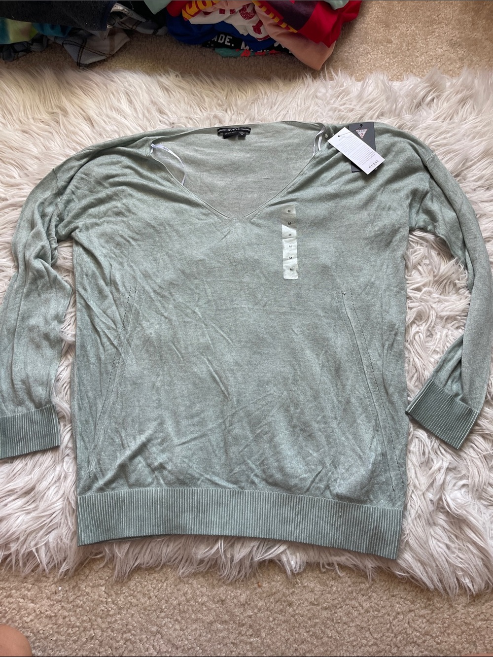 Guess Light Sage V-Neck Sweater
